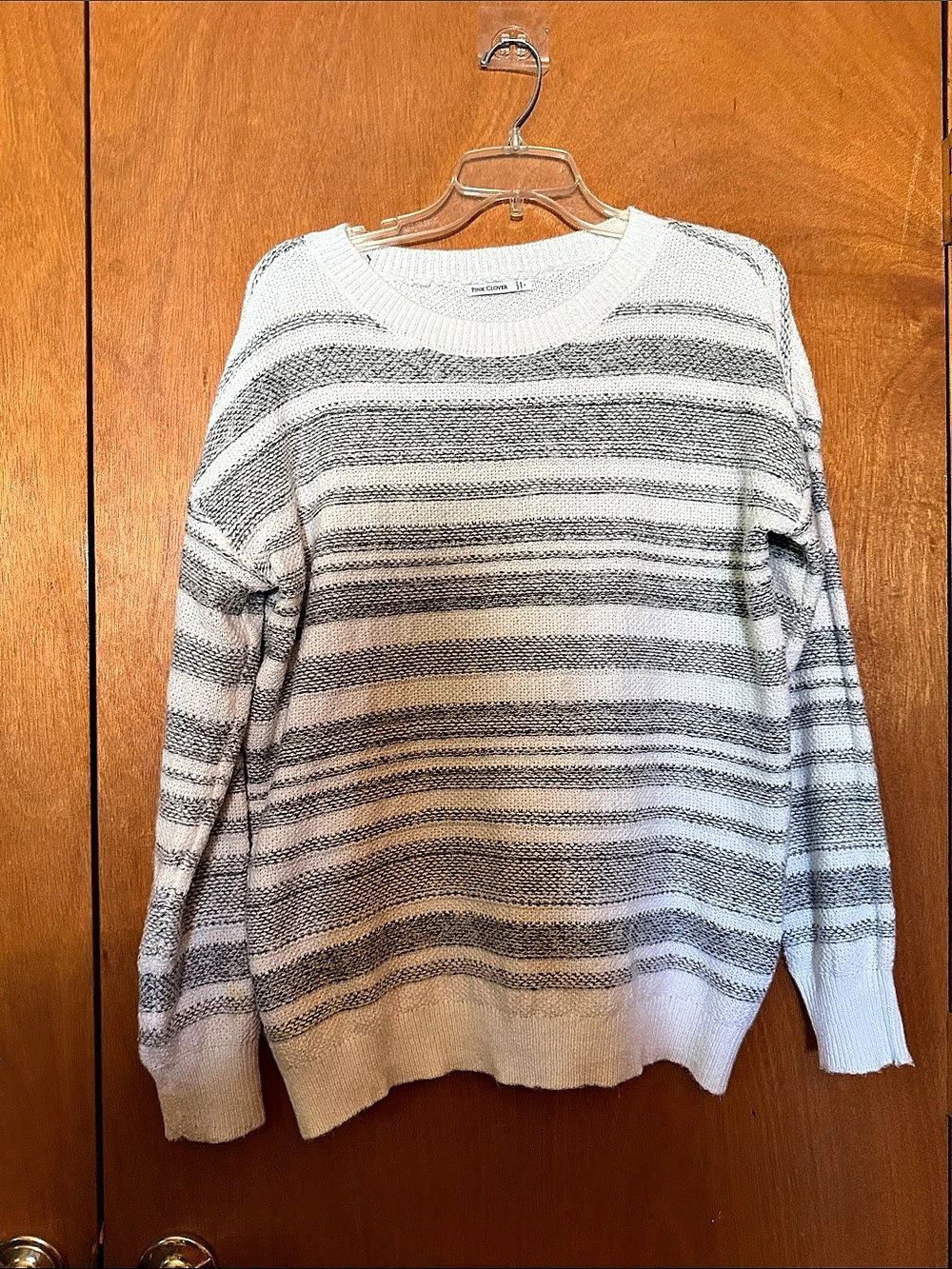 Pink Clover Striped Crewneck Sweater in White & Gray- stitch fix
